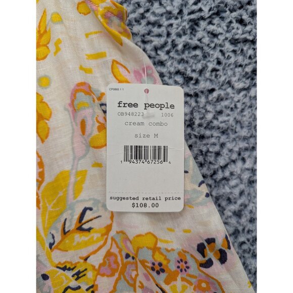 NWT Free People Linen Summer in Tulum Floral Mini Dress Womens M Colorful Yellow - Picture 6 of 11